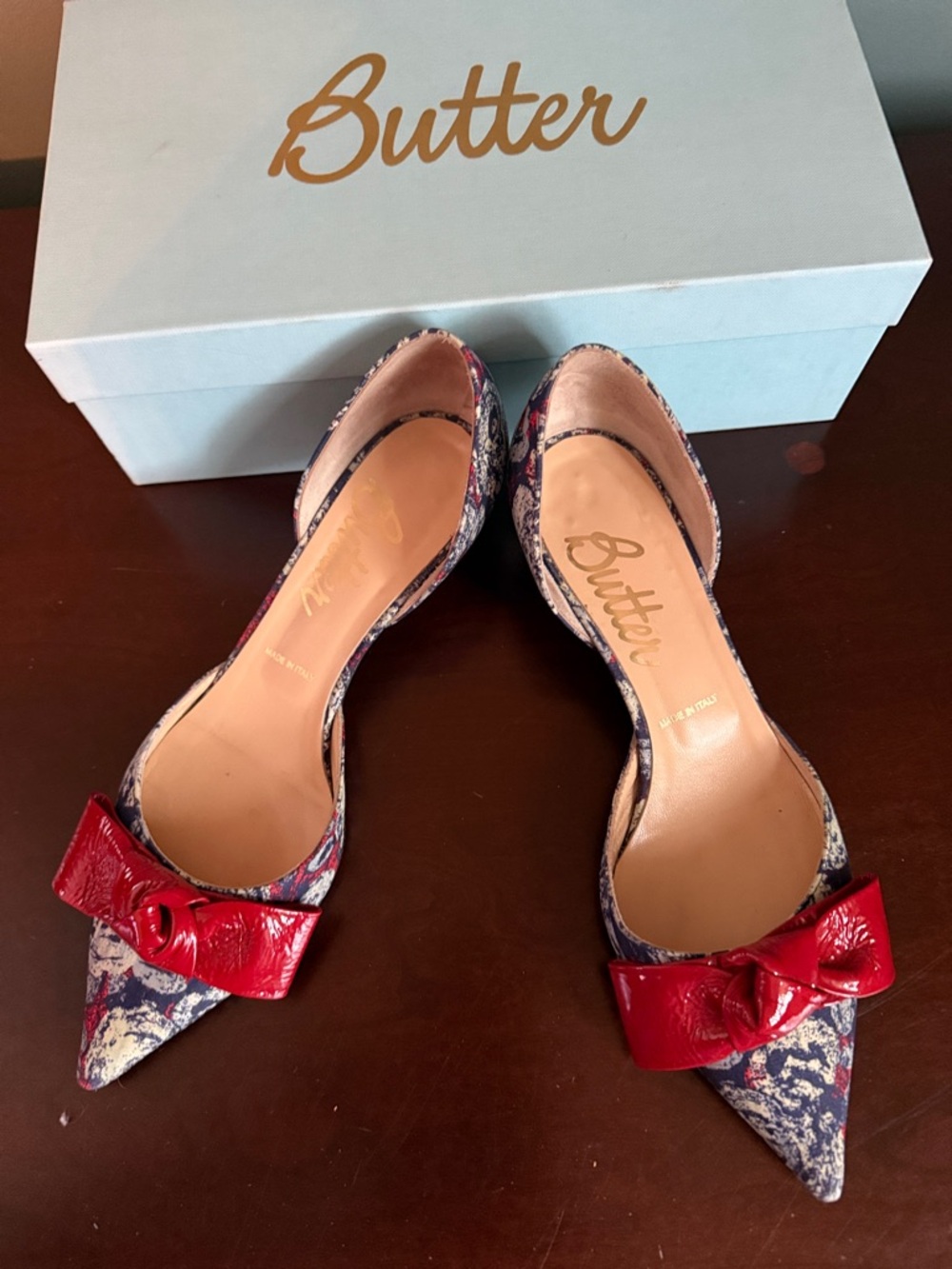Butter D'Orsay Pointed Flats in red, white, and blue